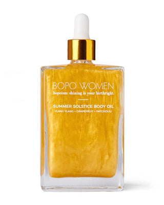 Our Summer Solstice Body Oil is an all natural shimmer oil with a delicate floral perfume thanks to the beautiful Ylang Ylang, Grapefruit, Mandarin & Sweet Orange. Deeply hydrates skin while leaving a light sun-kissed glow and works well with all skin types. Can also be used in the bath. Make sure to regularly shake this product before use to get the most out of it's glittery magic. P.s. If you like our Aphrodite perfume roller you'll love this oil as it's the same scent!