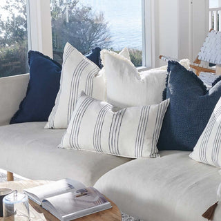 Rock Pool Linen Cushion White/Navy