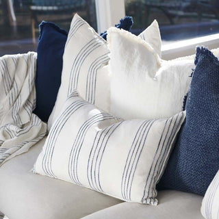 Rock Pool Linen Cushion White/Navy